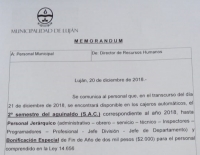 EL MUNICIPIO DE LUJÁN INFORMÓ EL PAGO DE AGUINALDO Y BONIFICACIÓN DE FIN DE AÑO