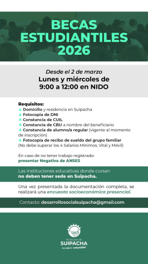 Suipacha: El municipio abre la inscripción a las Becas Estudiantiles para el 2026