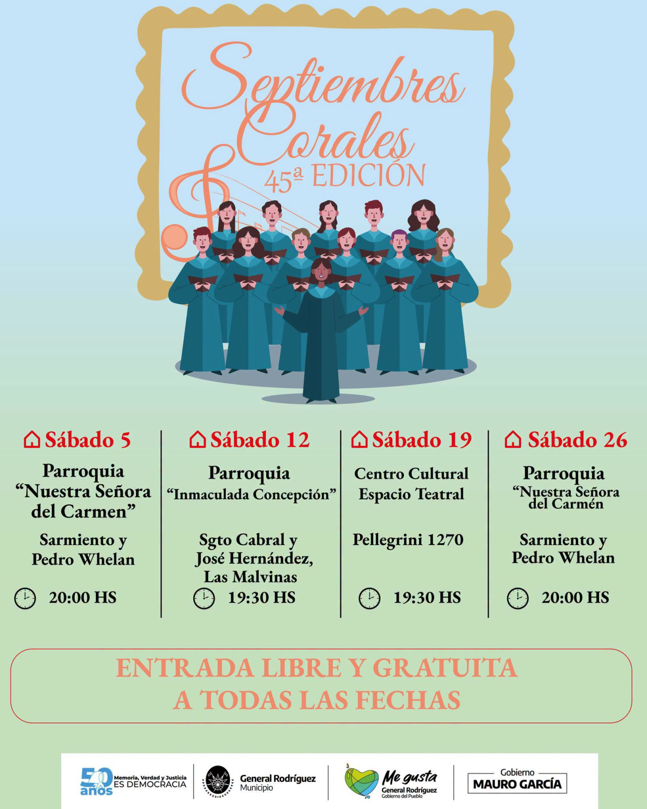 General Rodríguez celebra la 45ª edición del ciclo "Septiembres Corales"