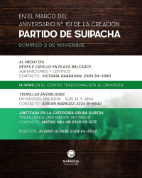 Suipacha: se viene una nueva fiesta del pueblo el 161° aniversario